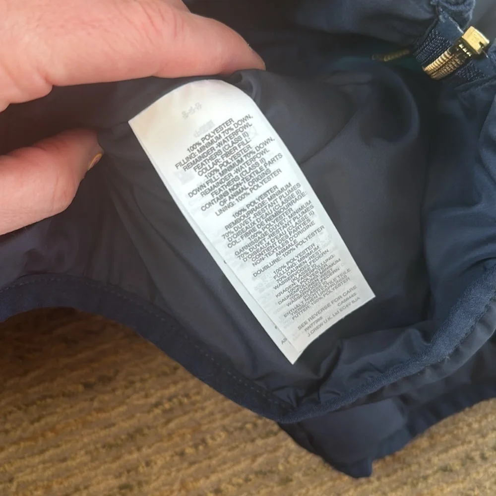 J. Crew Women’s Navy Blue Quilted DOWN Puffer Vest with Snap Pockets Zip-up